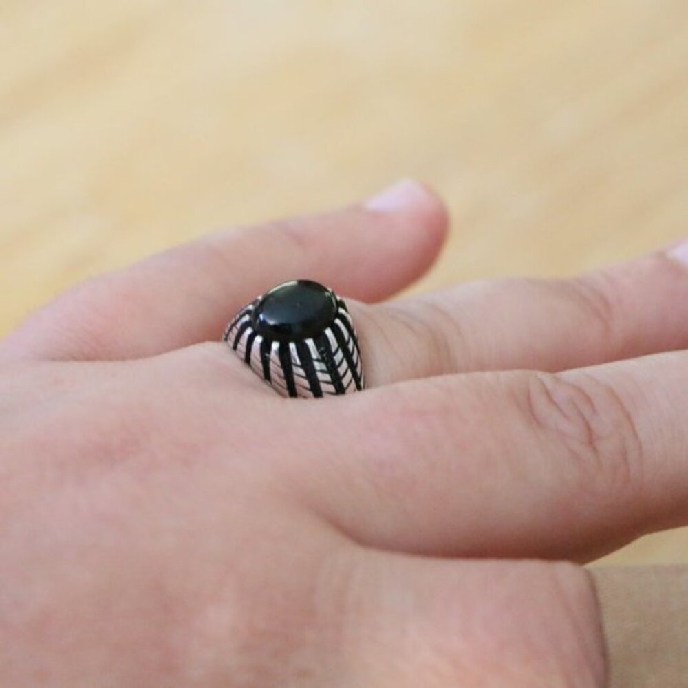 Sterling Silver Men's Rings With Black Onyx - Picture 3 of 9